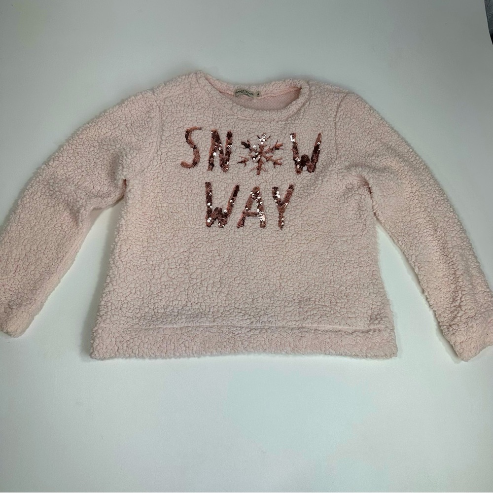Chance or Fate Womens Deep Pile Crewneck SNOW WAY Sequins Pullover Sweater SZ L
